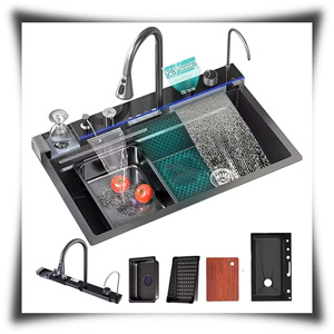 Hg LED kỹ thuật số thông minh thác nước vòi 304 thép không gỉ đa chức năng lớn duy nhất Bionic rửa lưu vực hiện đại Bồn Rửa Nhà Bếp - Product Image 1