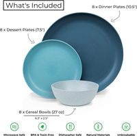 24 pièces Vaisselle en paille de blé Assiettes à dîner Assiettes à dessert Bols à céréales Assiettes en plastique incassables Ensembles de bols Plats de cuisine