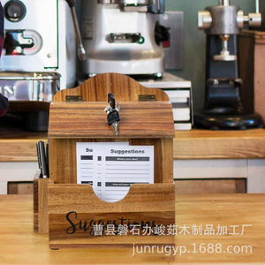 Wooden Suggestion Box Lockable <b>Rectangle</b> Storage Box For Office Cafe Use - Product Image 1