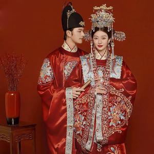 2024 <span class=keywords><strong>rosso</strong></span> abbigliamento etnico Ming dinastia Costume fatto a mano sposo drago ricamo Xiuhe antica cina sposa fenice abito da sposa - Product Image 3