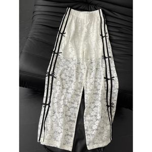 Pantalones de encaje para mujer Y2K ropa lindo arco transparente cintura elástica pantalones de pierna ancha Fairy Coquette ropa Streetwear - Product Image 6