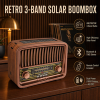 OEM Kundenspezifisches Logo Private Mold Klassisches Retro-Holzmaserung-Radio mit FM AM SW 3-Band-Empfang, BT, USB, TF-Karten-MP3-Player, wiederaufladbarem Akku für Zuhause