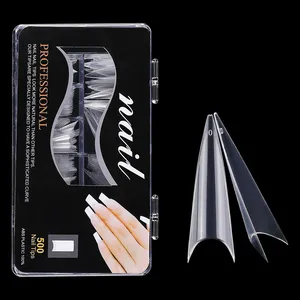 Penutup Setengah Tidak Ada Kerut Jelas Keranda Diperpanjang Desain Akrilik 500Pcs Salon Natural Artificial Fale French Stiletto Ujung Kuku