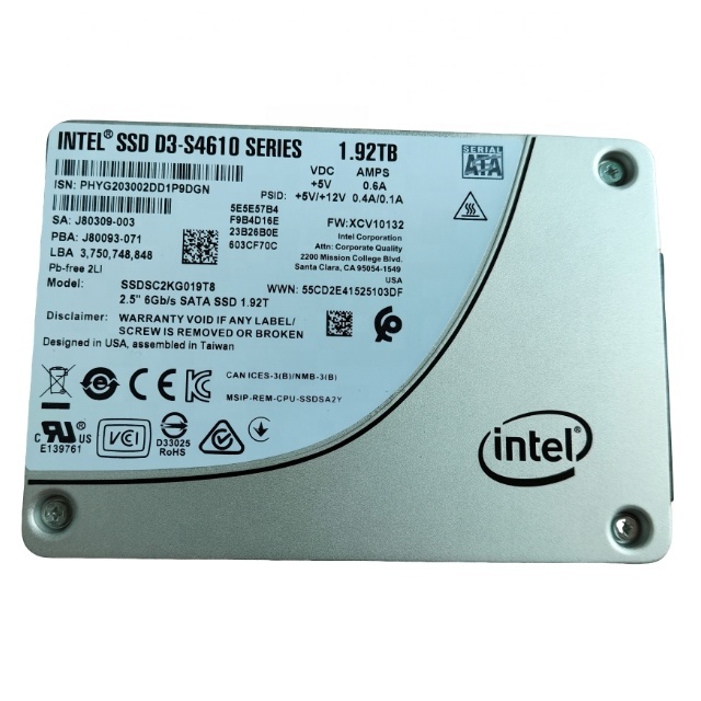 New Original SSDSC2KG019T8 Intel S4610 1.92TB SATA 2.5 SSD Original Used 1.92TB SATA SSD for Server