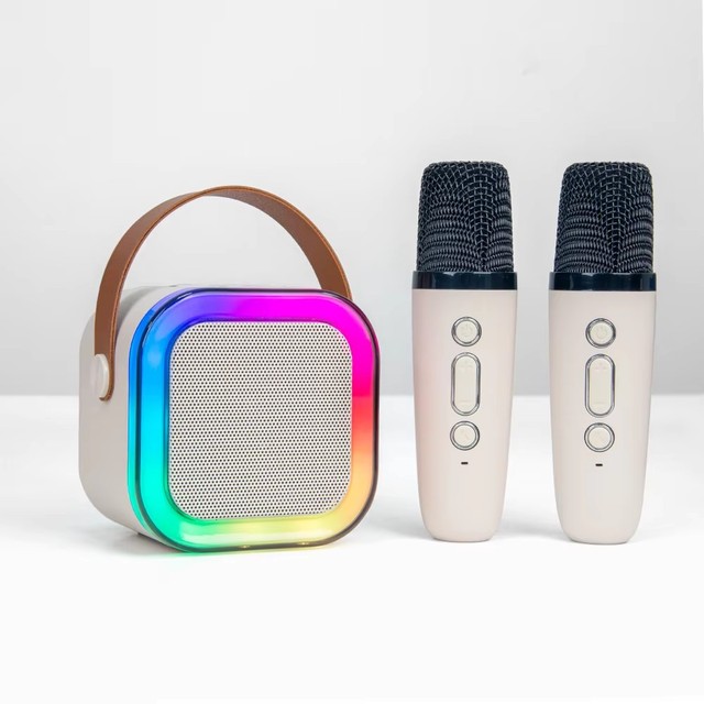 K12 Wireless Rechargeable Portable Mini with Microphones and RGB Lights for Children's Karaoke Speaker