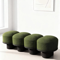 Banc ottoman moderne haut de gamme pour salon et chambre, en tissu vert olive, avec revêtement en tissu et pieds en bois massif, idéal comme banc de bout de lit ou tabouret à chaussures pour la maison.