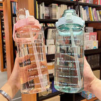 Bouteilles de sport en plastique avec marqueur de temps, sans BPA, en Tritan PC, transparentes, 2L, personnalisables, pour l'eau, avec message motivant