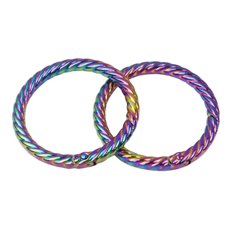 Mode Bade bekleidung Metallteile Regenbogen Farbe O Ring Feder verschlüsse zu öffnen runden Metall Schlüssel ring für Taschen