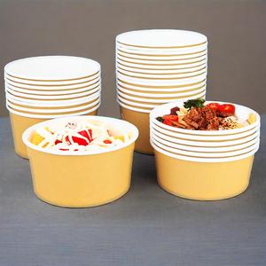 Bols en papier kraft sulfurisé de qualité alimentaire couvercles emballage alimentaire à emporter avec logo personnalisé pour soupe salade pour traiteur - Product Image 3