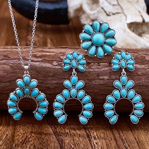 Collier Pendentif Bohème <span class=keywords><strong>Naja</strong></span> Squash Blossom Turquoise pour Femme, en Alliage Plaqué Argent avec Chaîne à Maillons et Pierre Howlite Synthétique - Product Image 4