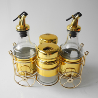 Set bumbu cuka dan minyak emas, toples berkemah multiguna, peralatan masak pot gula cuka Set botol Dispenser minyak dengan rak