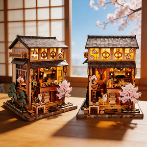 DIY Holz-Buchnischen-Set 3D-Puzzle Miniatur-Puppenhaus Mit LED-Beleuchtung Lasergeschnittenes Holzmodell Bausatz - Product Image 1