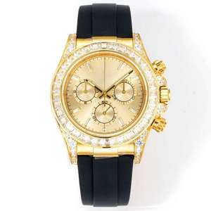 Reloj mecánico de lujo para hombre más vendido de 2025 con bisel de diamantes y correa de goma, cronógrafo de triple subesfera - Product Image 3