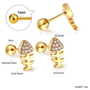 Wholesale Quality Small Diamond Stainless Steal Fishbone Hip Hop 18k Gold Plated Metal Women <b>Earrings</b> - Product Image 2