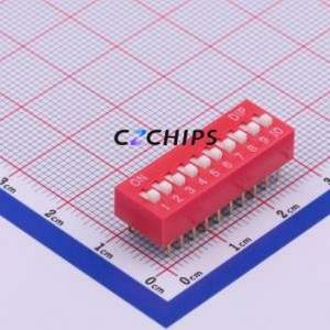 DS-10RP DIP Switch Through hole Component (THT) Switch Flat Toggle, Raised Type Single Pole Single Throw 10 2.54mm - Product Image 1