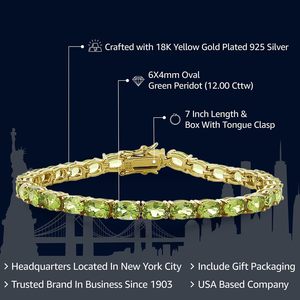 กำไลข้อมือเทนนิสพลอยเพอริดอทสีเขียว Gem Stone King เงินแท้ 925 น้ำหนัก 12.00 กะรัต รูปไข่ 6x4 มม. ของขวัญเครื่องประดับสำหรับผู้หญิง - Product Image 2