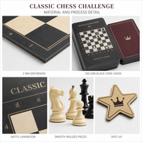 Jeu d'échecs classique personnalisé Staunton avec cartes tactiques, plateau pliable gris et boîte rigide en carton