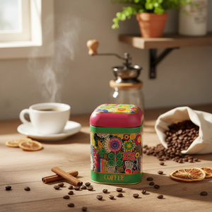 Kontensan ER2378V 1.3L Square Tin Box 108x108x118mm Shape <b>Pattern</b> Colorful Dome Lid Recyclable Food Grade <b>Paper</b> Containers - Product Image 3