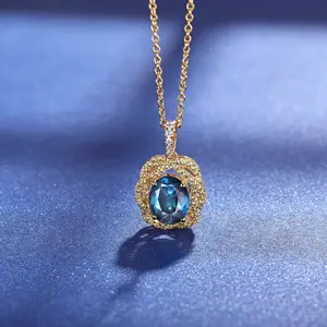 قلادة فاتحة فاخرة من الفضة الإسترلينية عيار 925 ومجوهرات فاخرة من حجر الزركون الأزرق للنساء والفتيات