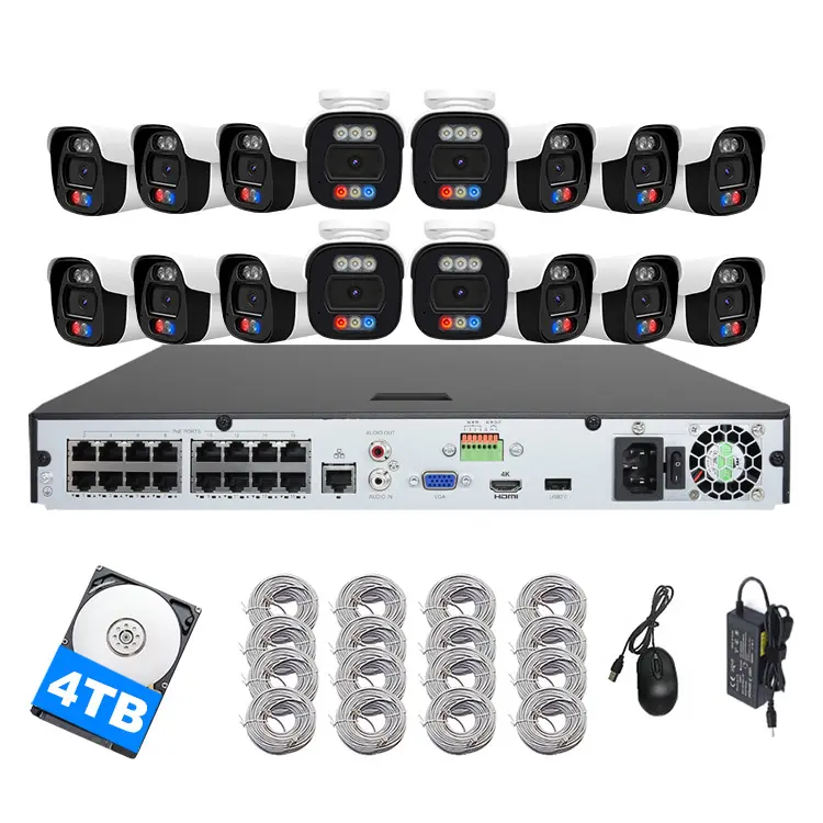 16CH 8MP IP POE Active Deterrence Camera System Guard Viewer OEM Two way Audio Security Bullet Network Camera CCTV 4K NVR Kit