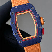 Montre ultra-fine pour femme 0704 en fibre de carbone bleue, design squelette, boîtier unique, automatique, mécanique, montre de style business décontracté