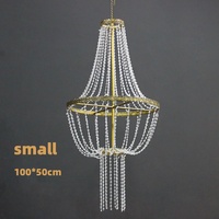 Lustre LED en acrylique avec rideau de perles de cristal romantique, accessoires de mariage, décoration de scène, éclairage suspendu doré pour plafond