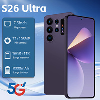 Smartphone S26 Ultra Grèce 7,3 pouces 90Hz LED Android 15 16 Go 1 To 108 MP 8800 mAh Deca Core 5G Double SIM Carte TF Face ID