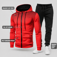 Survêtements pour hommes personnalisés rouges de qualité supérieure, imprimé à pois, haute qualité, à capuche, fermeture éclair intégrale, poches sur les épaules, poignets côtelés, pour le sport et les loisirs