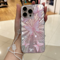 Nouvelle Coque de Téléphone Papillon avec Collier de Perles et Dragonne pour iPhone 17 Pro, Accessoire de Téléphone pour Femmes Compatible iPhone 16 15 14 13