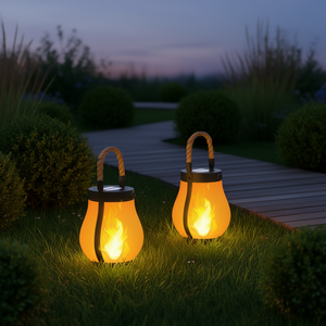 Lanterne solaire Hompavo à effet de flamme LED, lumière de jardin extérieure étanche, 2700K blanc chaud, IP65, portable avec poignée en corde - Product Image 2
