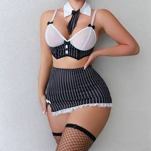 Pakaian Seragam Eksotis Pendek Model Pembungkus Pinggul, Kostum Pembantu Wanita Seksi, Lingerie Jaring Transparan, Pakaian Tidur Berenda dengan Tali, Pakaian Dalam Menggoda - Product Image 3