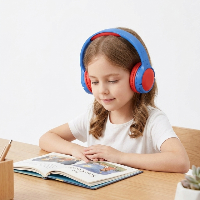 Super Soft Padding Pressure-Free Headband Lightweight Toddler Wireless Wired Earphones  for Long Car Trips Online Lesson Red