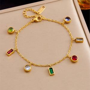 Bracelet pendentif à breloque en Zircon coloré en acier inoxydable 18 carats pour femmes à la mode Bracelet étanche sans ternissement pour femmes - Product Image 1