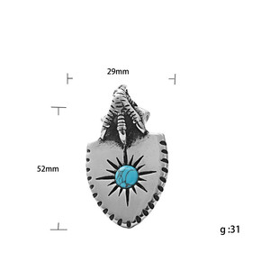 Pendentif Bouclier avec Pierre Turquoise, Collier en Acier Inoxydable, Bijoux Rétro pour Hommes, Design Géométrique, Cadeau 190186 - Product Image 5