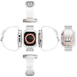 Integriertes TPU Clear Watch Band Armband Schutzhülle für Apple Watch Ultra 49mm transparentes Armband