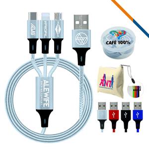 Kabel Charger USB Nylon 3 in 1 Tipe C Android Berkualitas Tinggi 1,2 Meter untuk Hadiah Bisnis & Promosi - Product Image 4