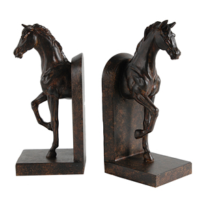 Fermalibri a forma di cavallo da trotto (S/2) 5x4x10.5 pollici, finitura bronzo, accessorio decorativo per casa e ufficio - Product Image 2