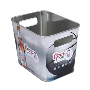 Rectangle Metal Galvanized Ice Bucket Customized Print for Party Use