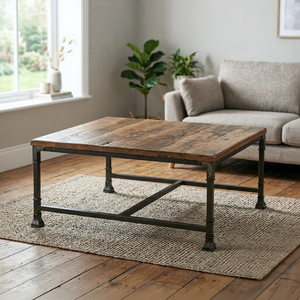 Industrial Rustic Iron Wooden Coffee <b>Table</b> Reclaimed Wood Top Metal Frame Farmhouse Living Room Furniture <b>Vintage</b> Home Decor - Product Image 1