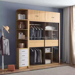 Ensembles complets de meubles de chambre à coucher en bois clair économiques et personnalisables avec lit, tables de chevet, armoire et bureau pour appartements studio - Product Image 3