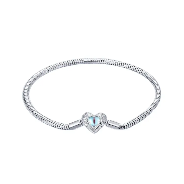 S925 argento sterling placcato in platino, semplice ed elegante catena di base con un ciondolo a cuore, perfetto per gioielli braccialetto