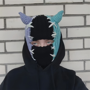SZ1453 drôle diable cornes bonnets tricotés chapeau chaud <span class=keywords><strong>cagoule</strong></span> chapeau chapeau intégral personnalisé <span class=keywords><strong>cagoule</strong></span> masque de ski avec cornes - Product Image 2