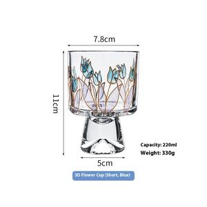 Fabrika doğrudan renk el çizilmiş 3D çiçekler Modern tasarım lale suyu özel şeffaf cam bardak kolu ile Set - Product Image 6