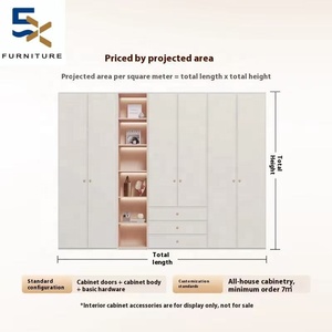 Armoire sur mesure Erxi de style français moderne en crème pour chambre principale, <span class=keywords><strong>vestiaire</strong></span>, meuble en bois à une porte jusqu'en haut pour hôtel - Product Image 4
