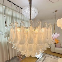 Lustre en verre de Murano rétro français, luxe léger, cuivre, lampes LED E14, double couleur, hauteur réglable, éclairage anti-éblouissement