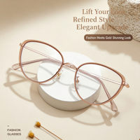 S11869 Montures de lunettes en métal doré et acétate, style œil-de-chat, grande monture, pour un visage éclatant et élégant