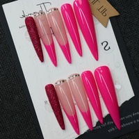 Vente en gros usine 10 pièces Faux ongles à presser en acrylique épais rose, forme amande longue, faits main, prêts à poser