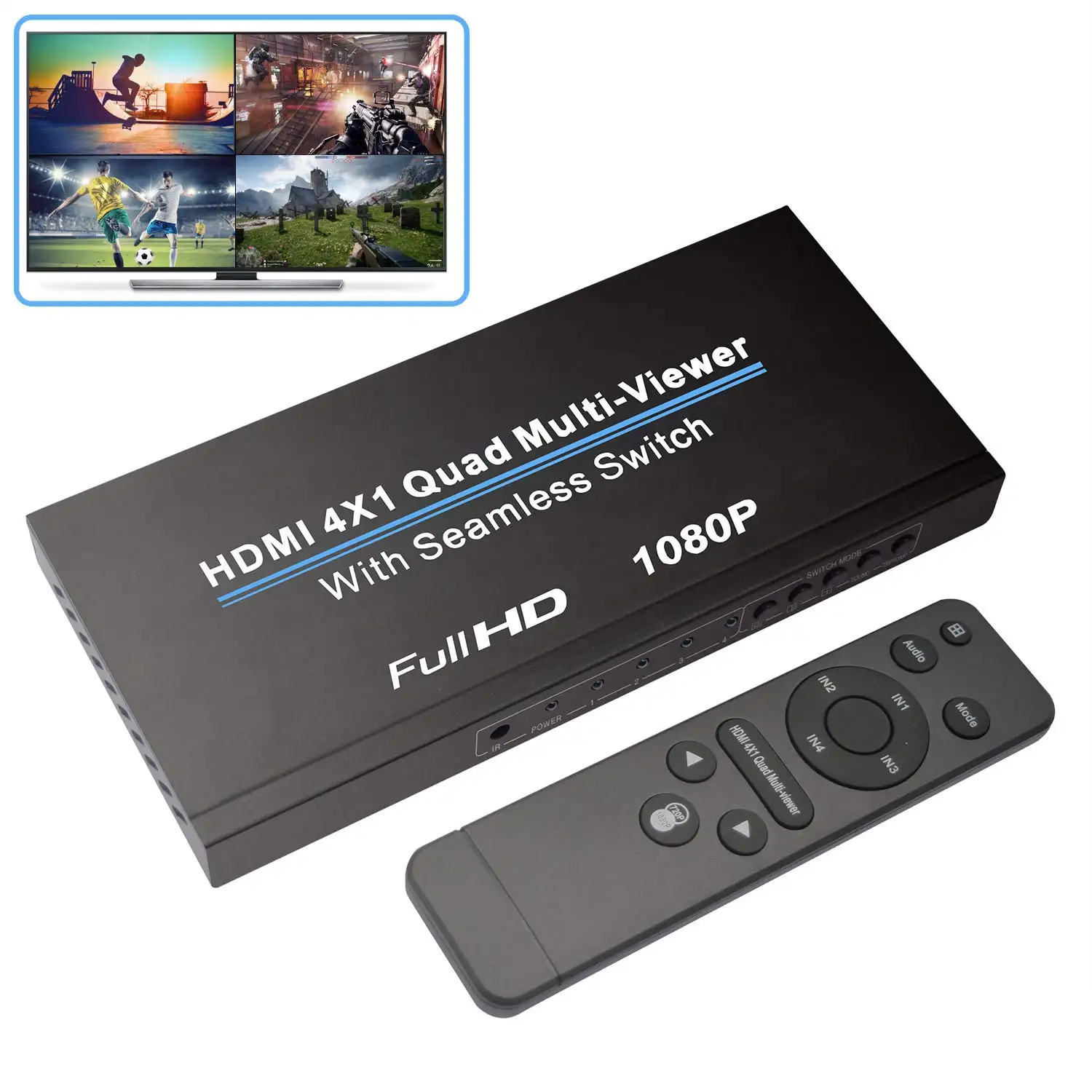 Full HD 1080P 4X1 Quad HDMI Multi-viewer 4 Đầu Vào 1 Đầu Ra Với Công Tắc Liền Mạch