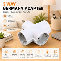 Adaptador de Enchufe de 3 Vías Estándar Alemán de la UE, 16 A, 250 V, 3500 W, 2P+E Schuko, 3 Protecciones Infantiles, IP20, Ignífugo, PC, CE, RoHS, Universal para Viajes