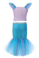 Costume de sirène 2 pièces, haut en tulle à paillettes, tenue de cosplay d'anniversaire pour enfants, costume de petite sirène avec bandeau